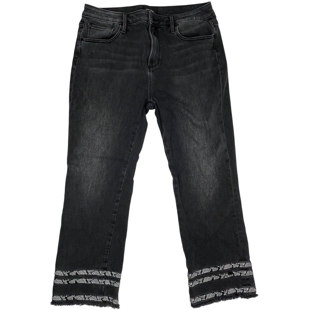 Driftwood Colette Black Raw Frayed Hem Jeans Tag 32x26 Faded Animal Print Trim